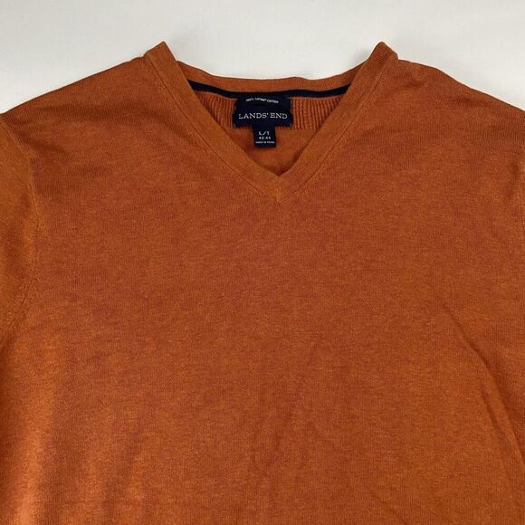 Lands End 100% Supima Cotton Orange V-Neck Sweater Sz LT Large Tall Long Sleeve - Picture 5 of 9
